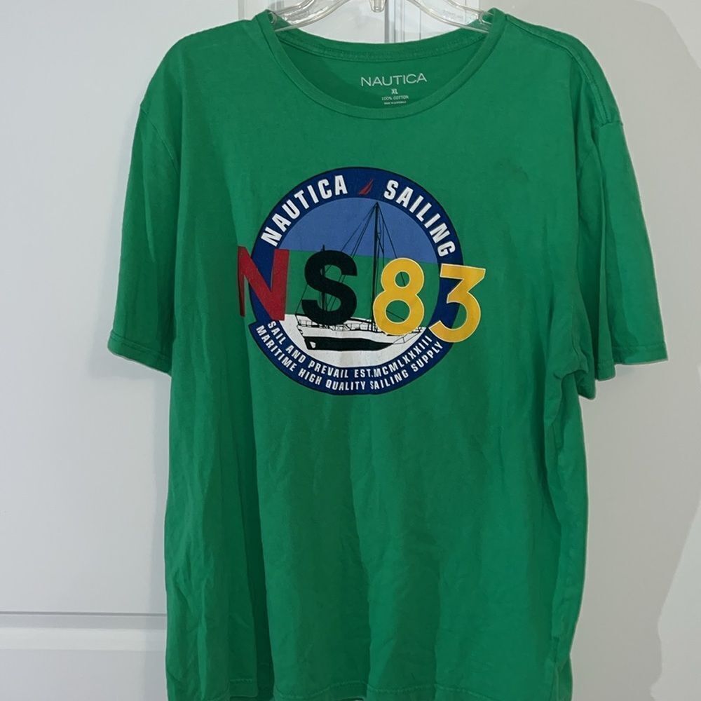 Nautica Sailing NS 83 Sail and Prevail Sailboat Yachting Green T shirt BIG logo